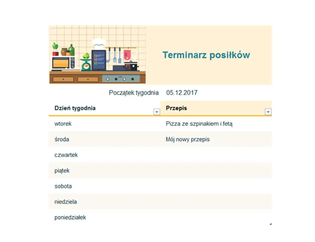 Tygodniowy plan posiłków  modern simple