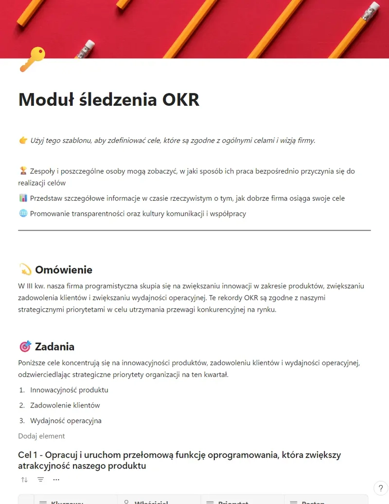 Moduł śledzenia OKR