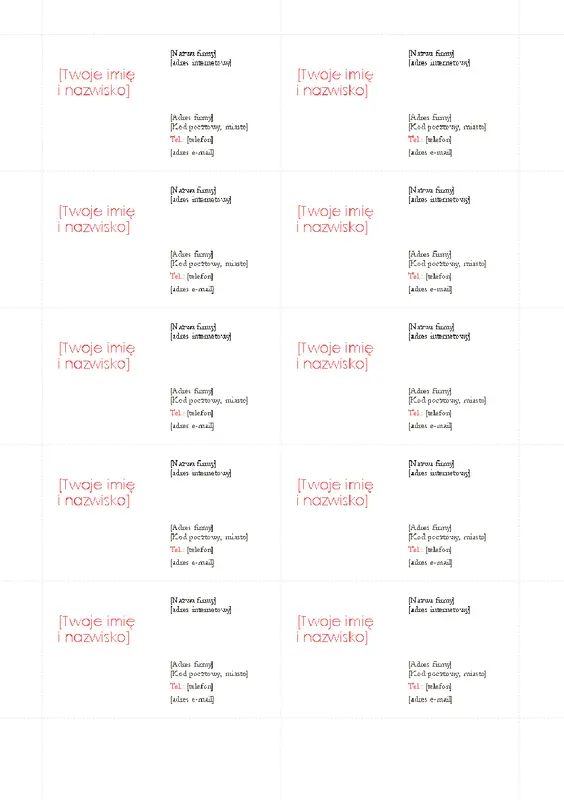 Wizytówki (projekt Czerwony, 10 na stronie) modern bold