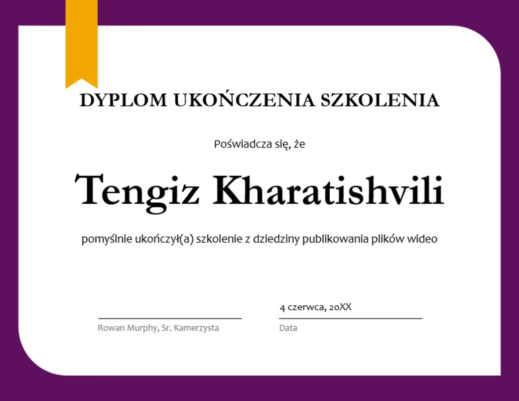 Dyplom ukończenia szkolenia purple modern-simple