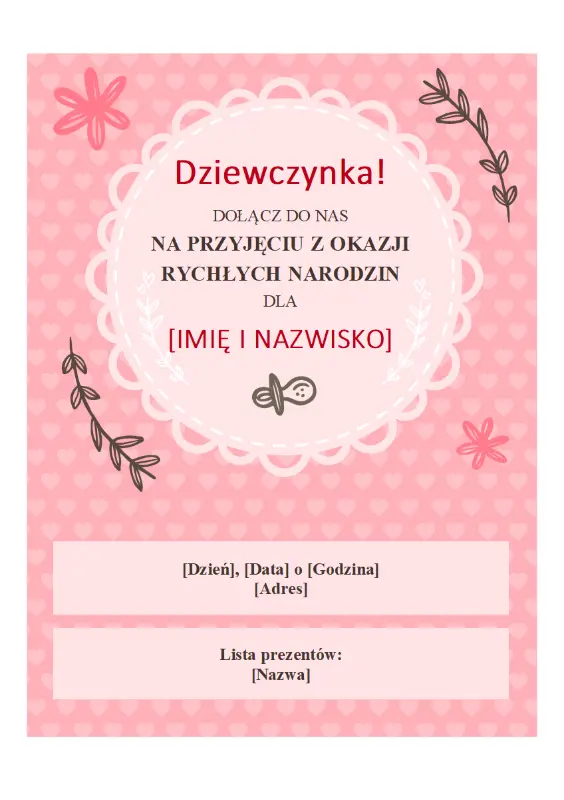 Zaproszenie na przyjęcie baby shower z okazji zbliżających się narodzin córki pink whimsical-color-block