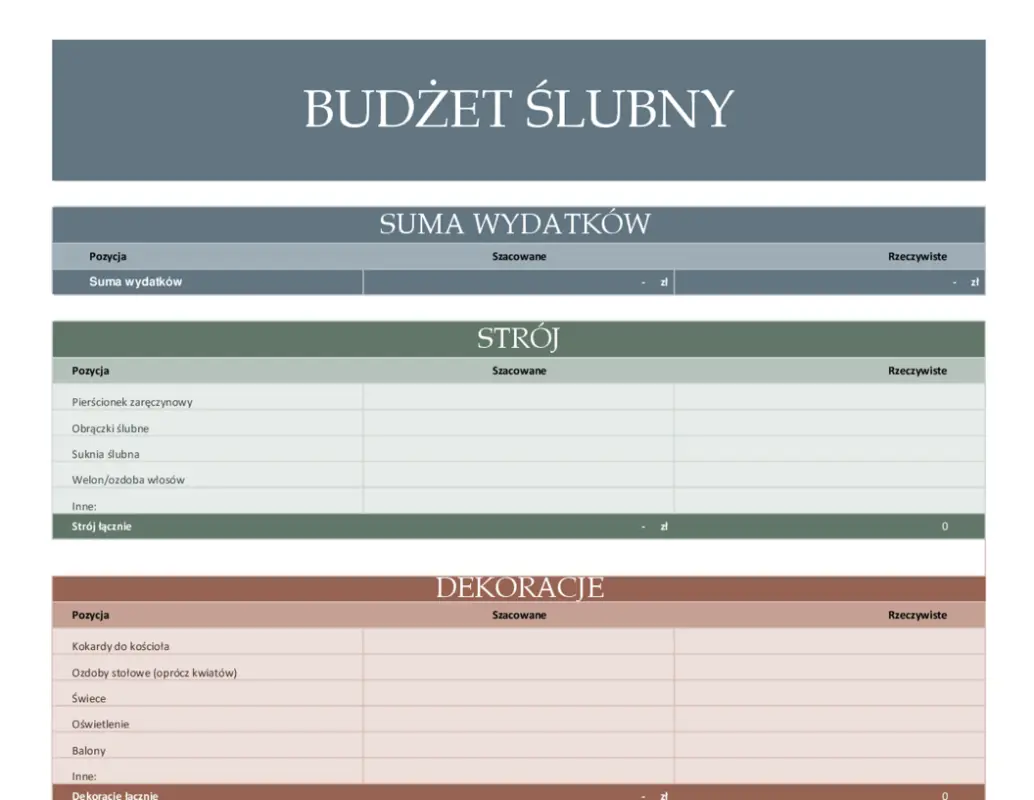 Planner budżetu weselnego modern simple