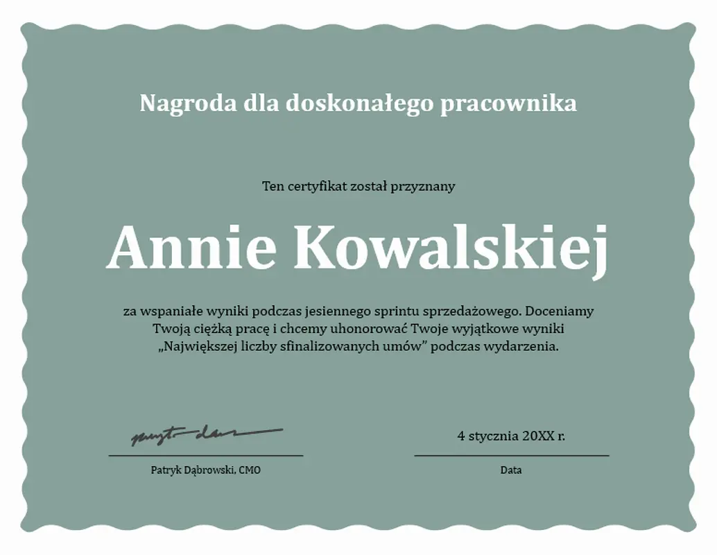 Nagroda dla doskonałego pracownika — faliste obramowanie  modern-simple