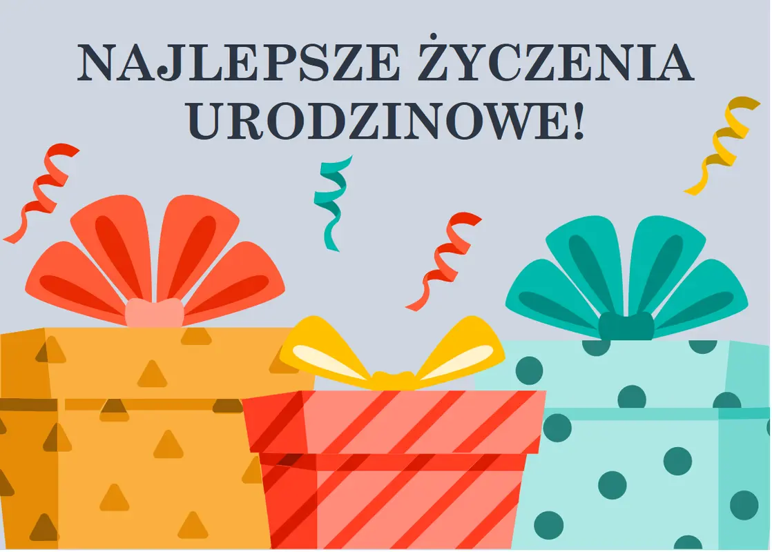 Radosna karta urodzinowa z prezentami modern-simple