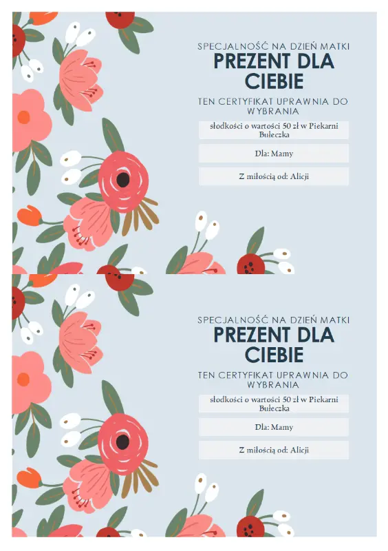 Eleganckie karty podarunkowe na Dzień Matki z motywem kwiatowym organic-simple