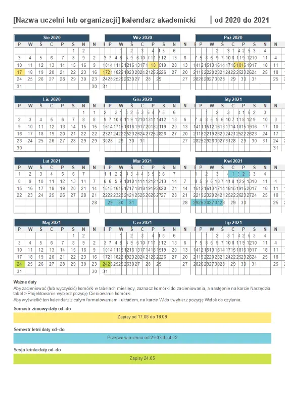 Kalendarz roku akademickiego blue modern-simple