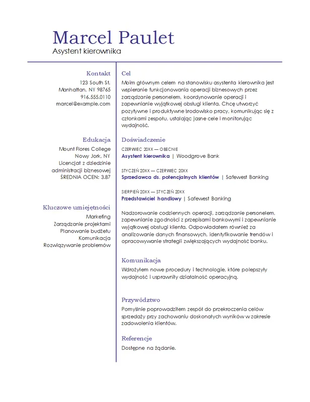 Podstawowy życiorys dotyczący zarządzania
