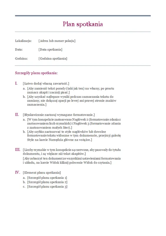 Klasyczny plan spotkania
