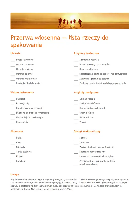Lista rzeczy do zabrania na wakacje