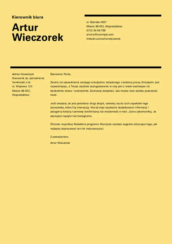 Szwajcarski projekt listu motywacyjnego modern simple