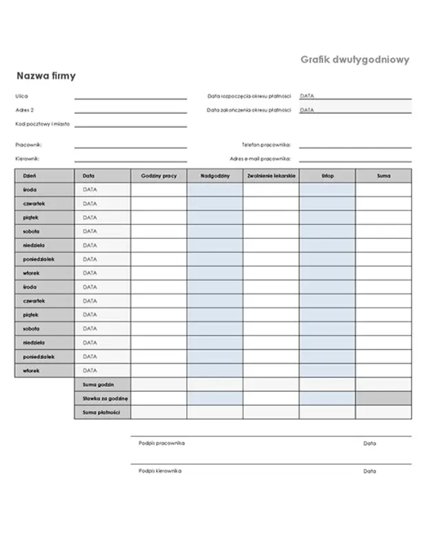 Grafik dwutygodniowy z chorobowymi i urlopami gray modern simple