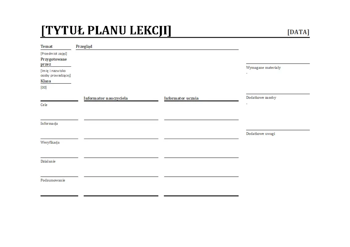 Codzienny plan lekcji modern simple