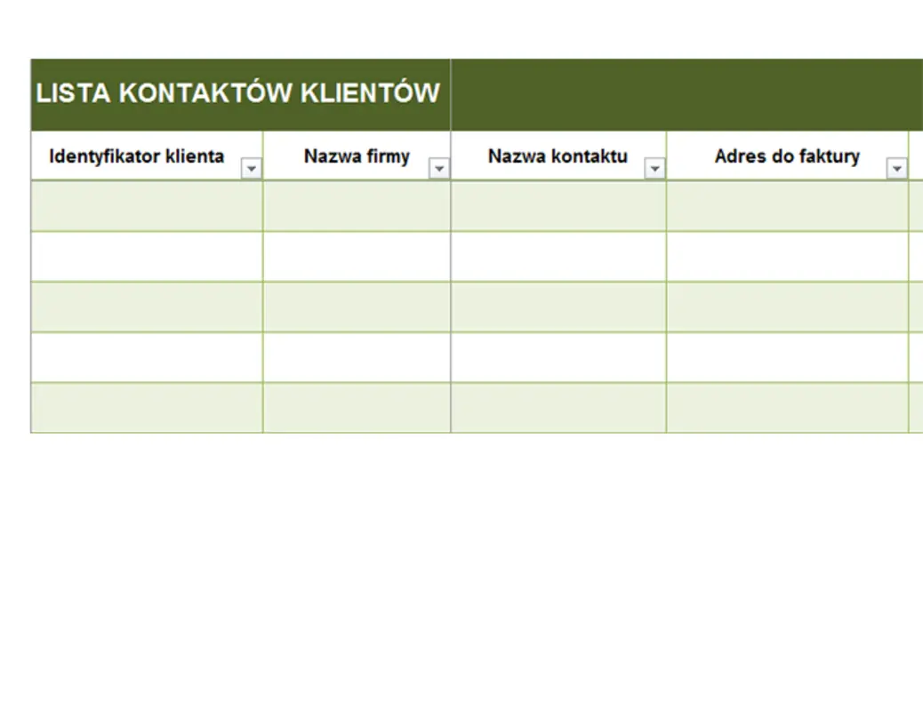 Podstawowa lista kontaktów klientów green modern simple