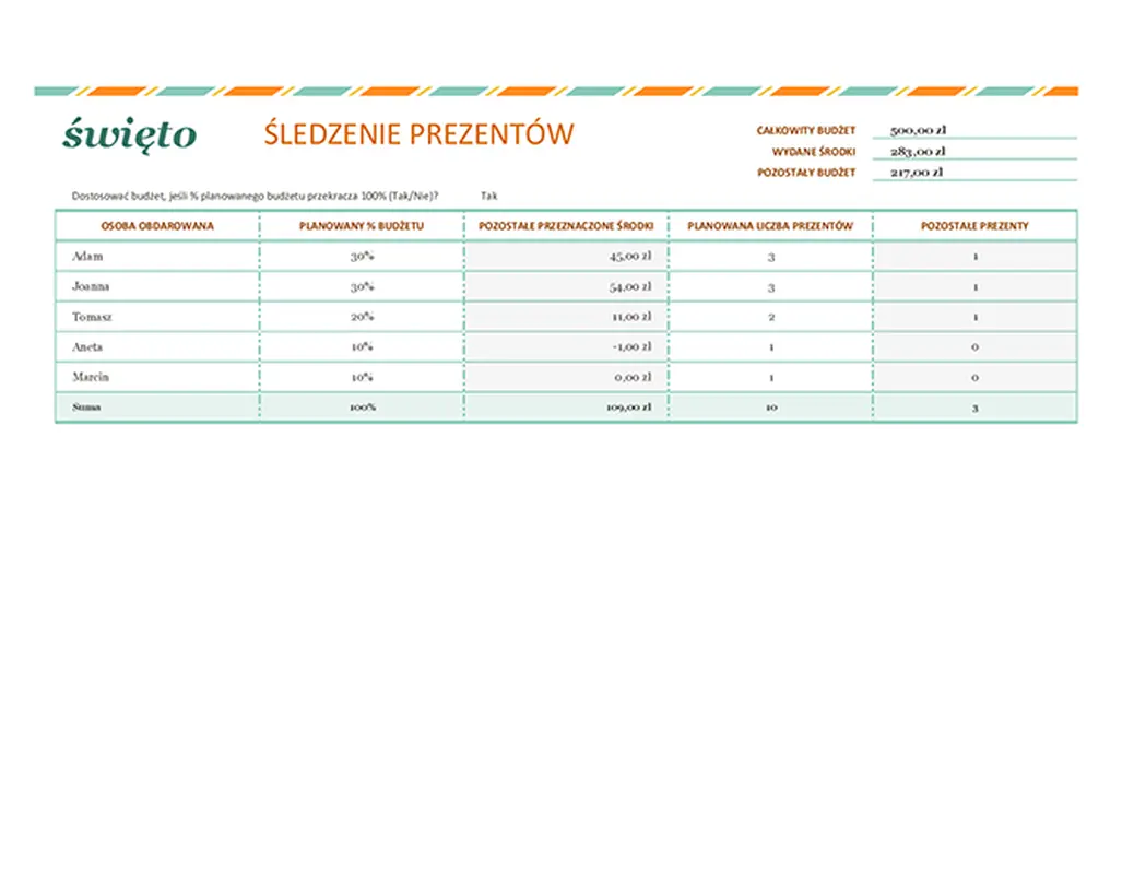 Lista prezentów świątecznych modern simple
