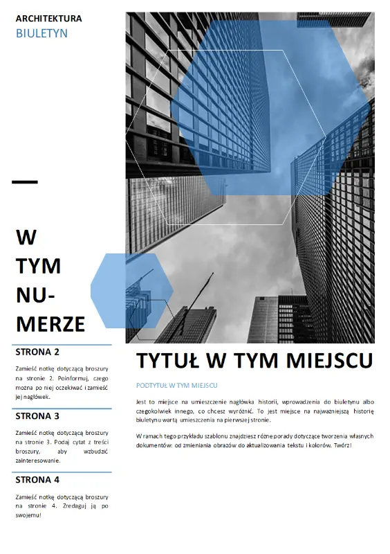 Biuletyn o tematyce architektonicznej blue modern-geometric