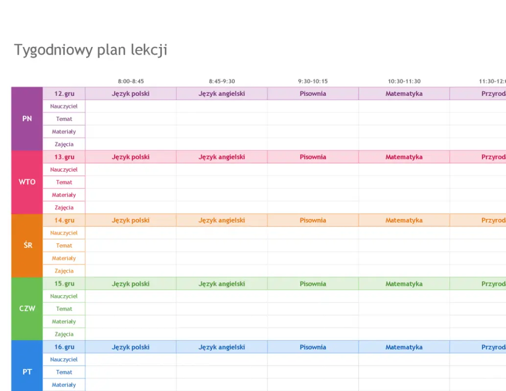 Tygodniowy plan lekcji modern simple