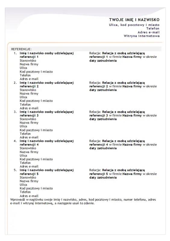 Arkusz referencyjny podstawowego życiorysu modern-simple