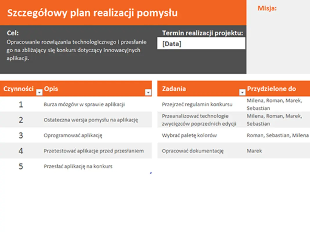 Plan realizacji pomysłu orange modern simple