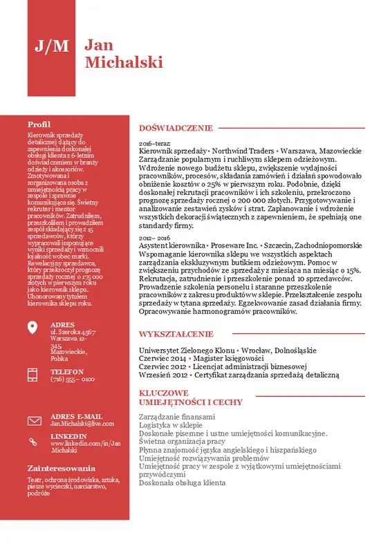 Życiorys kierownika sklepu modern simple