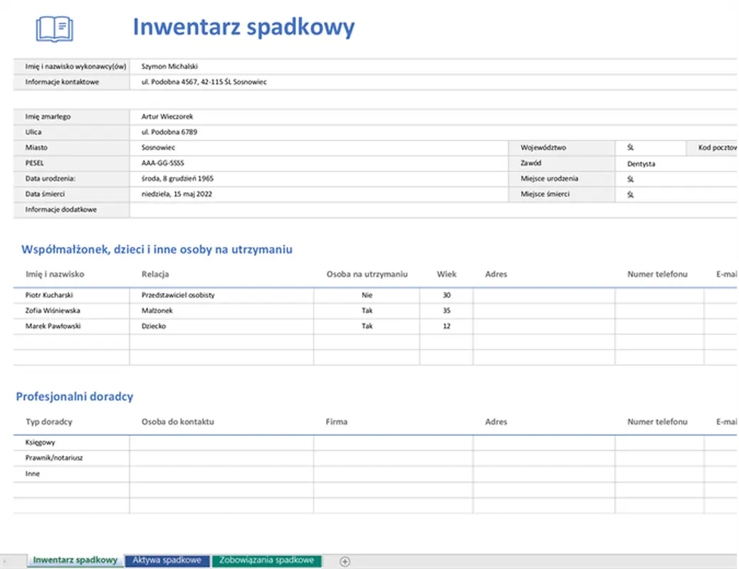 Inwentarz spadkowy modern simple