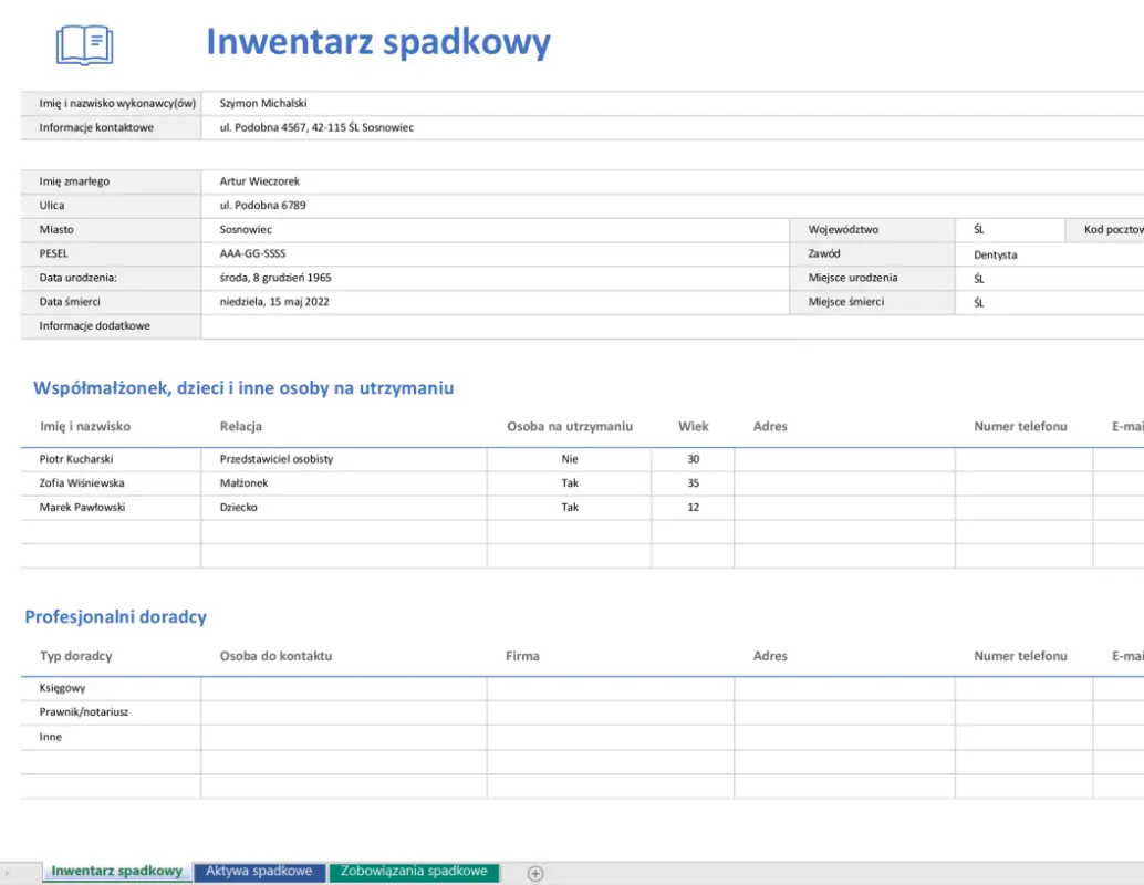 Inwentarz spadkowy modern simple