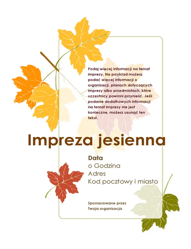 Ulotka z zaproszeniem na imprezę jesienną (z liśćmi)