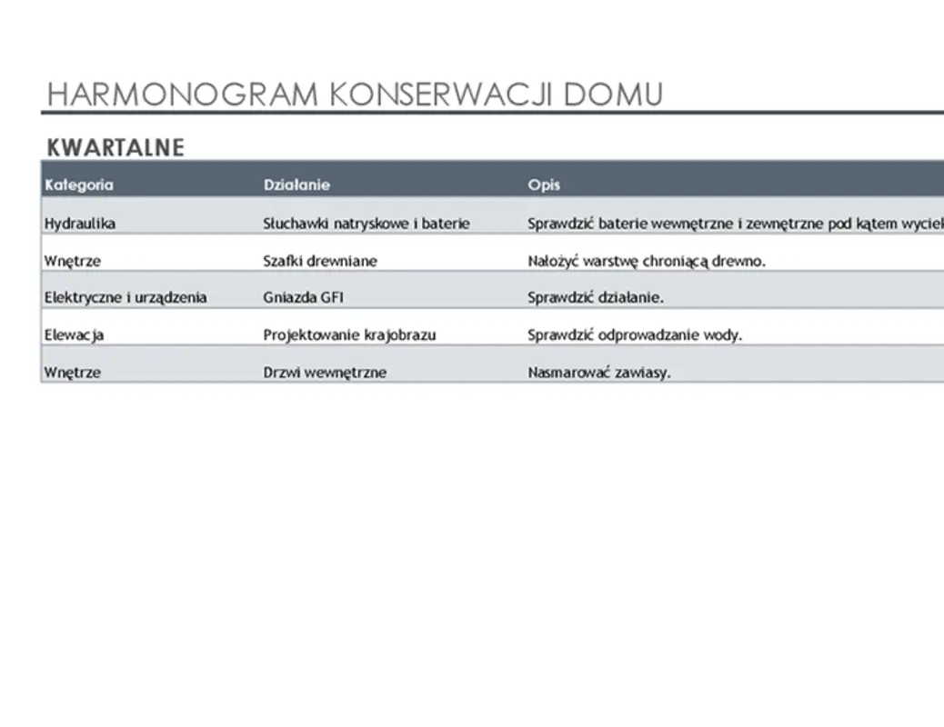 Harmonogram konserwacji domu z listą zadań modern simple