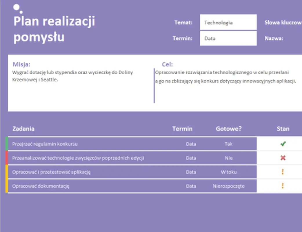 Plan realizacji pomysłu (zadania) modern-simple