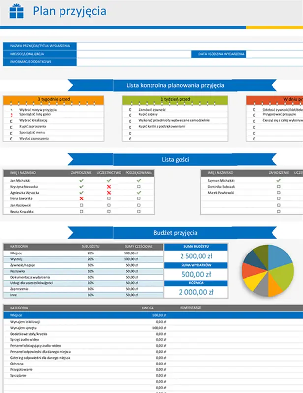 Plan i lista kontrolna przyjęcia modern-simple