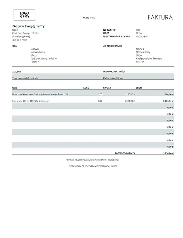 Faktura z notą odsetkową (szary) modern simple