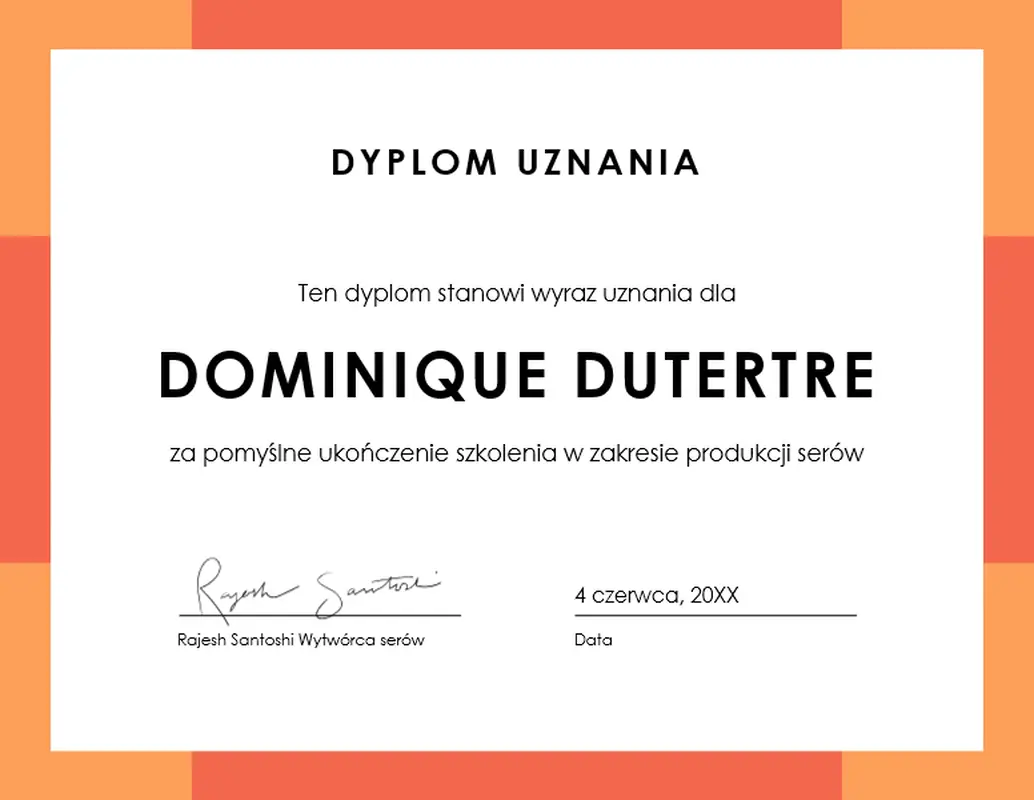 Certyfikat uznania z kolorowym paskiem