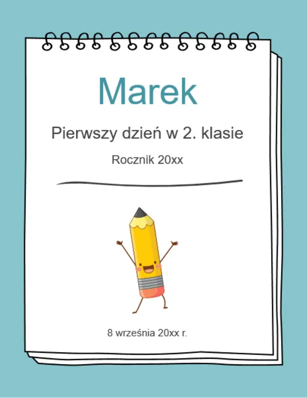 Znak Pierwszy dzień szkoły blue whimsical color block