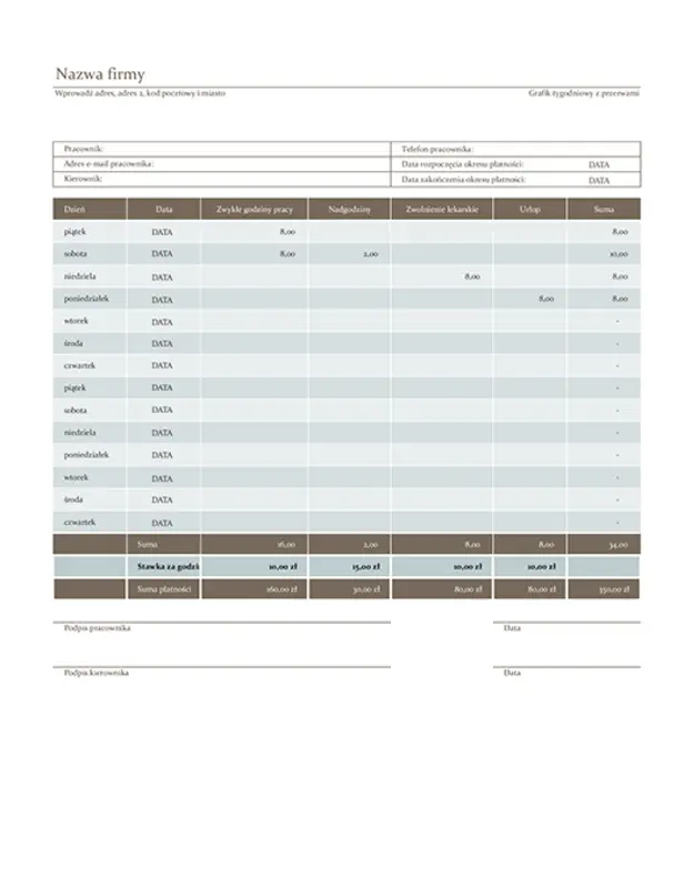 Grafik dwutygodniowy brown modern simple