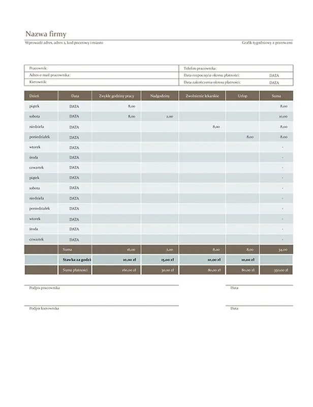 Grafik dwutygodniowy modern simple