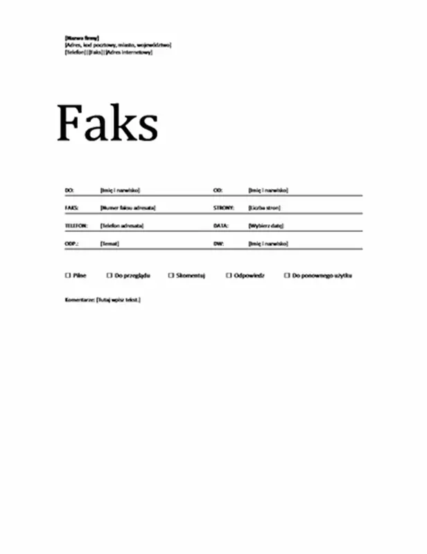 Strona tytułowa faksu