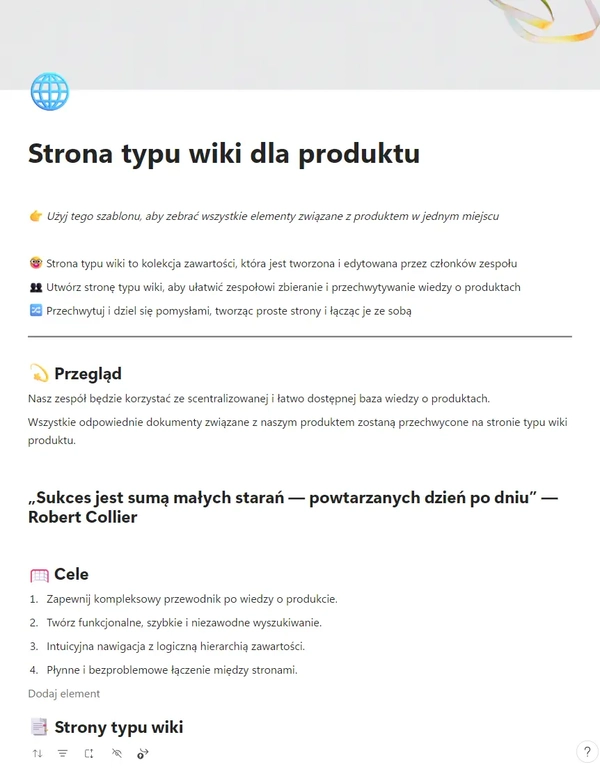 Strona typu wiki dla produktu