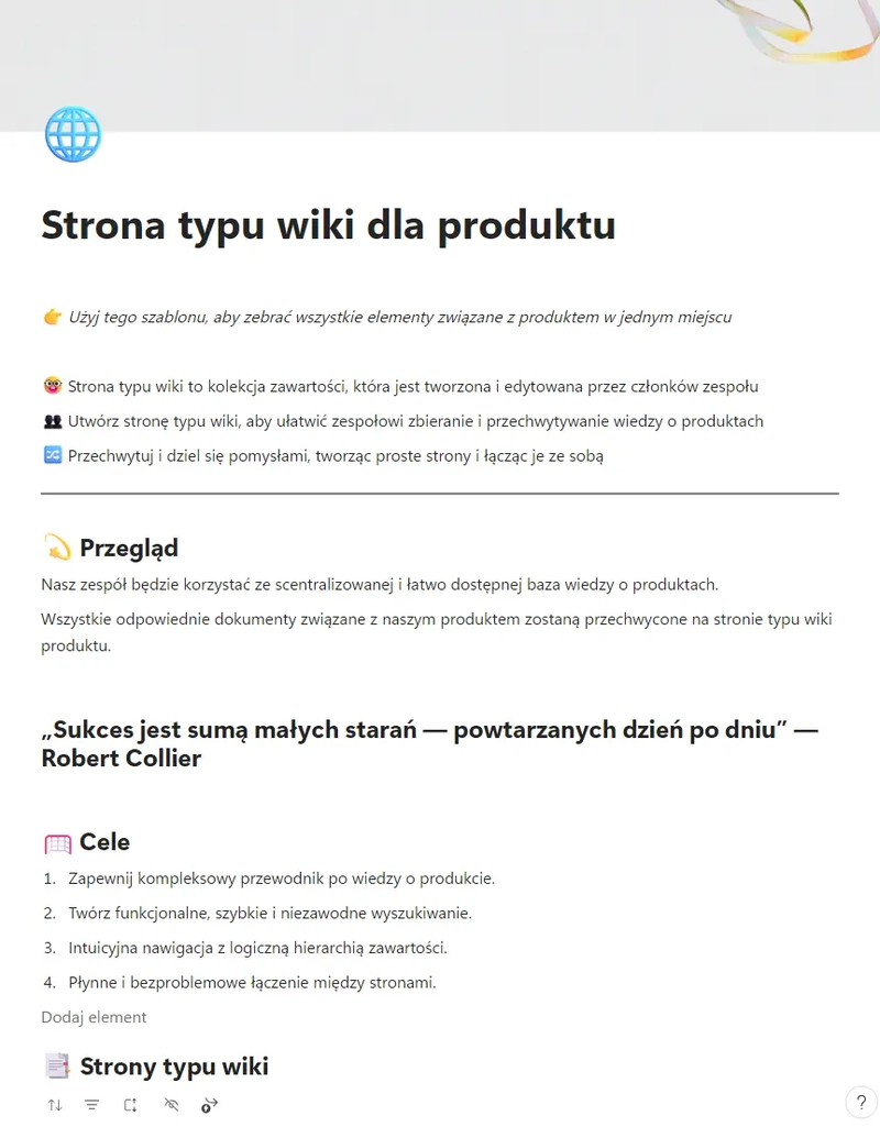 Strona typu wiki dla produktu