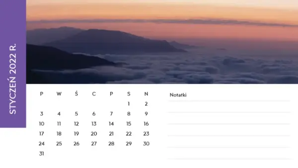 Kalendarz ze zdjęciami krajobrazów modern-simple