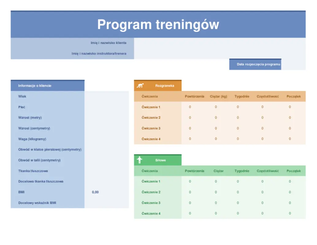 Terminarz ćwiczeń blue modern simple