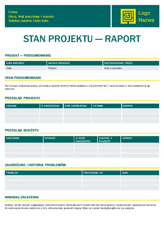 Raport o stanie projektu green modern simple