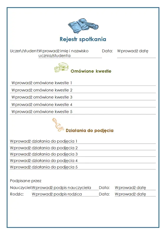 Rejestr spotkania rodziców z nauczycielem