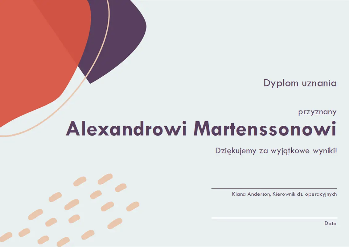Dyplom uznania dla pracownika administracji organic-simple