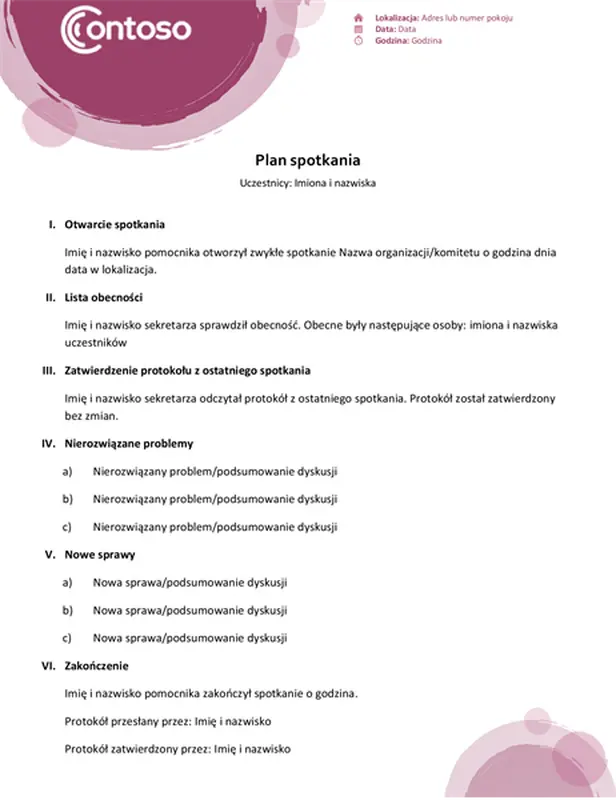 Plan spotkania — apartament Róża