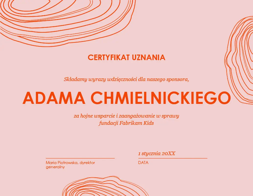 Certyfikat uznania — szkic spiralny  organic-simple