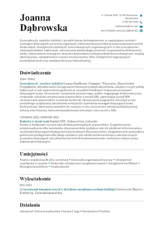 Życiorys pracownika kadr modern simple
