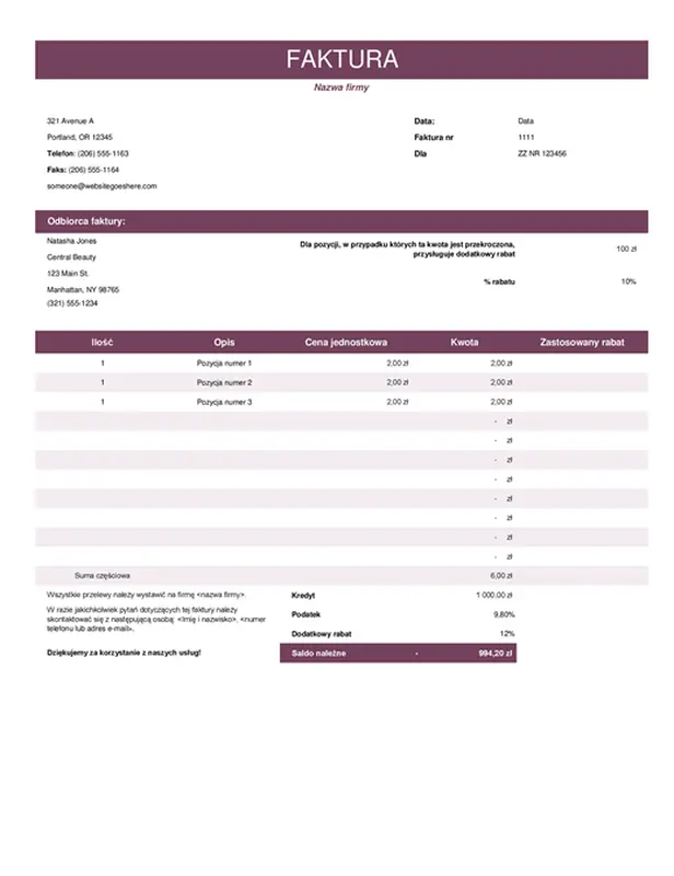 Kolorowa faktura sprzedaży modern simple