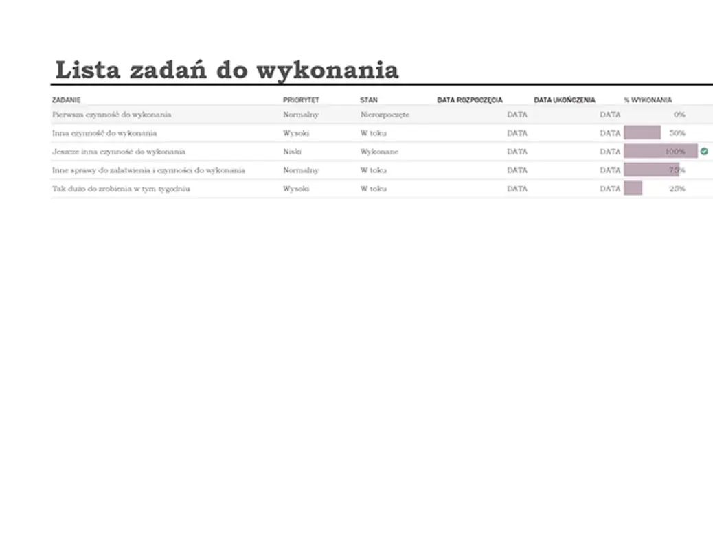 Lista zadań do wykonania z monitorowaniem postępu modern simple