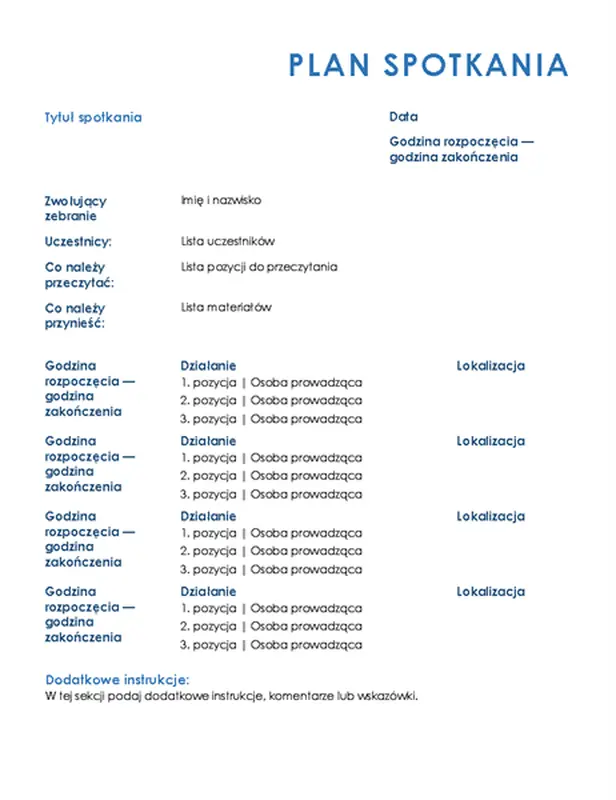 Plan spotkania całodziennego (oficjalnego)