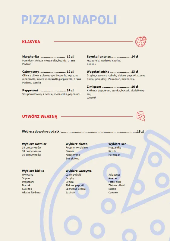 Menu z pizzą  yellow modern-simple