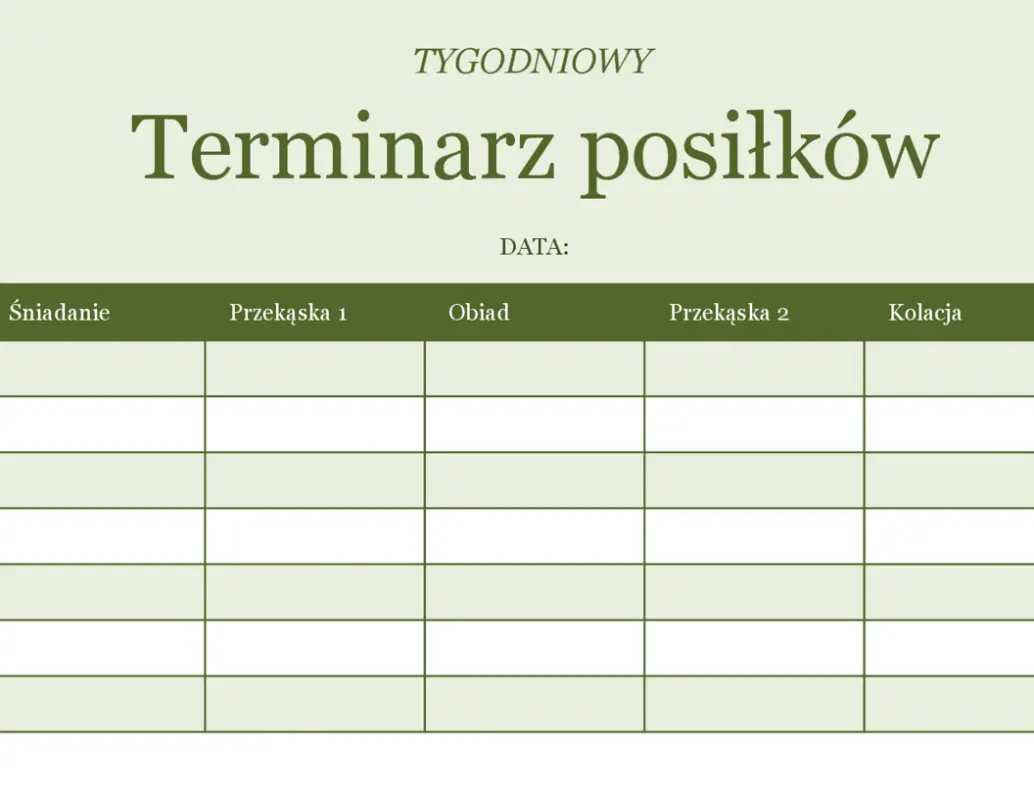 Tygodniowy terminarz posiłków green modern-simple